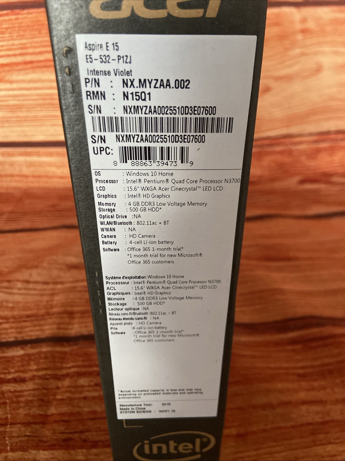 Acer Aspire E15 15.6″ Intel 4 GB DDR3 500 GB HDD – Intense Violet Brand New