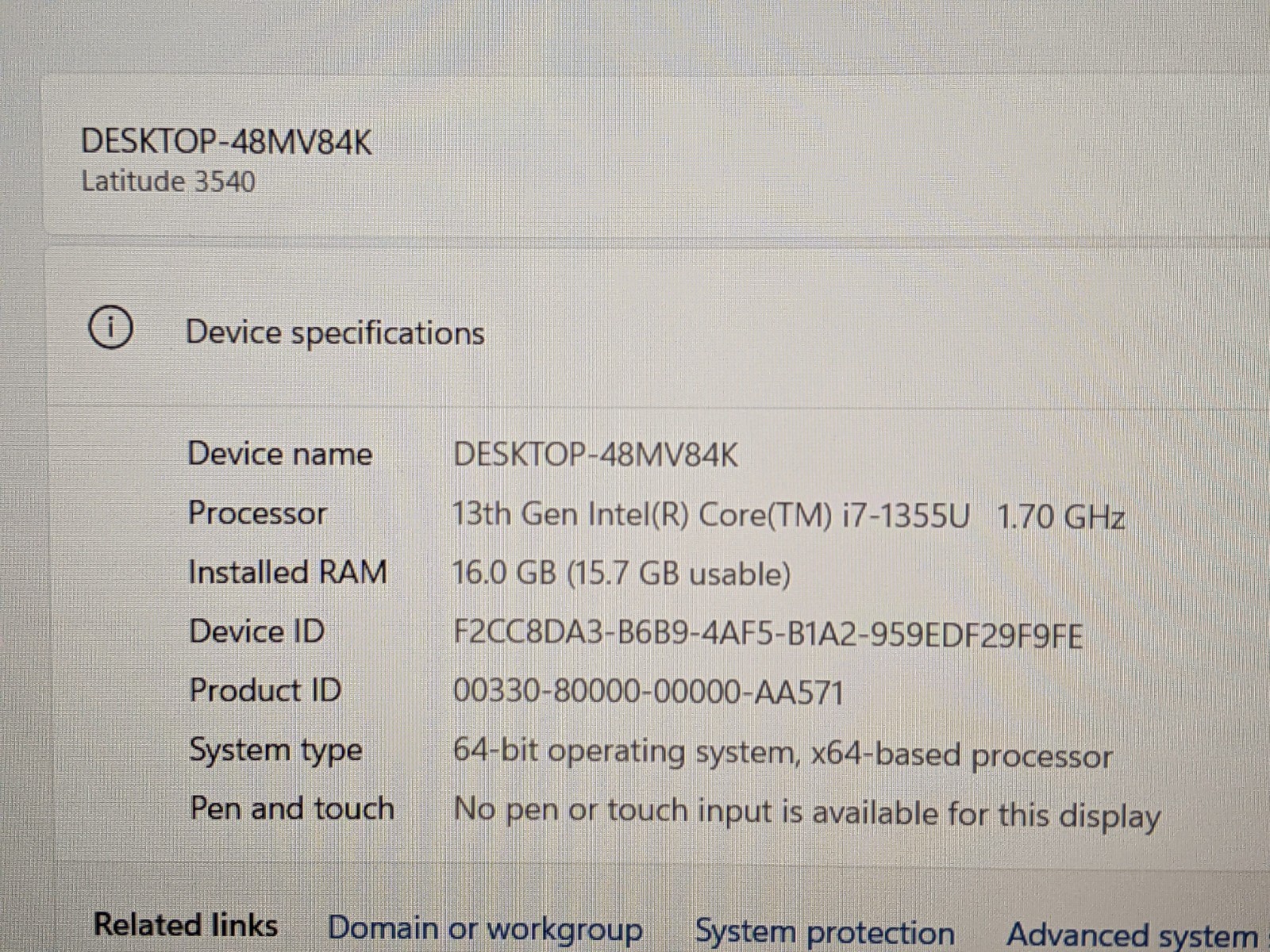 Dell Latitude 3540 15.6″FHD i7-1355U 1.7GHz 16GB 256GB SSD WRNTY-6/2026 +Charger