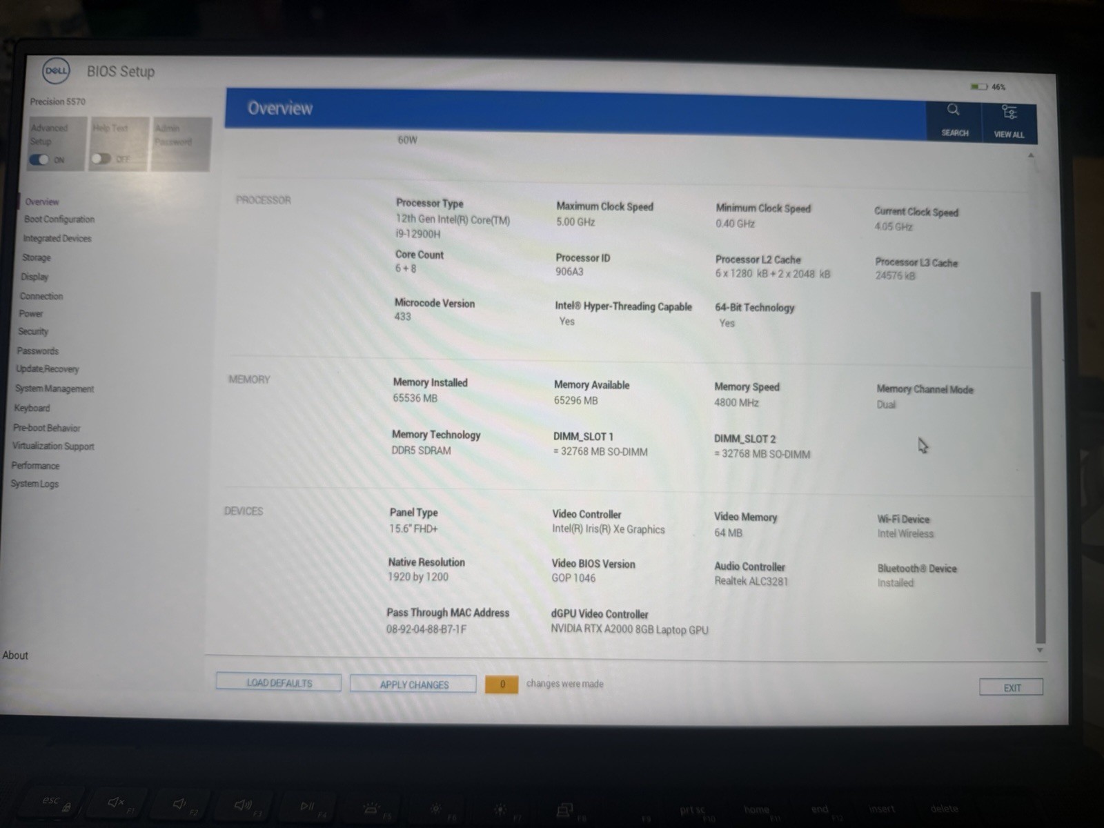 Dell Precision 5570 15.6 Gray 2.5 GHz i9-12900H 64GB 512GB SSD RTX A2000 Grade C