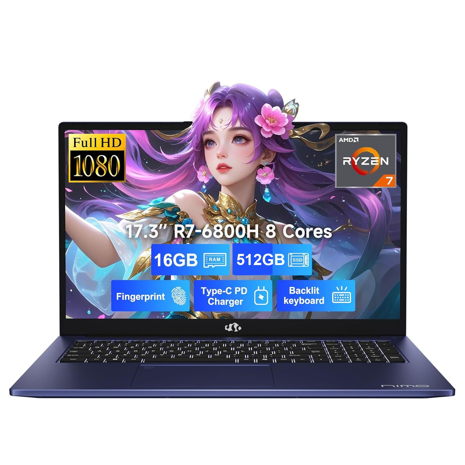 NIMO 17.3″ Laptop 8 Cores AMD Ryzen 7 6800H 16GB DDR5 RAM 512GB SSD Radeon 680M