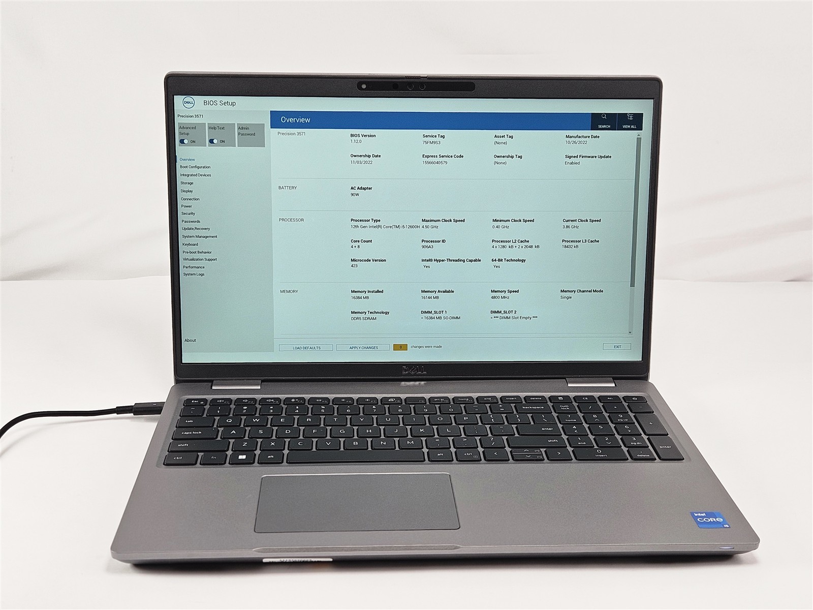 Dell Precision 3571 16GB RAM 256GB SSD i5-12600H 15.6″ T600 Titan Gray