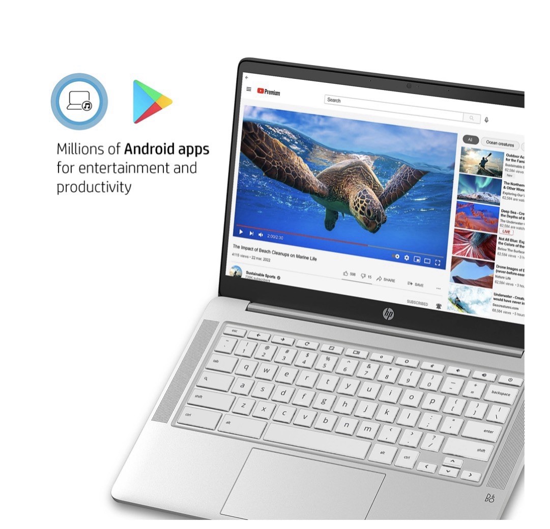 HP 14a-na0122od Chromebook, 14″ Screen, Intel® Pentium®, 4GB 64 eMMC 4N1B0UA#ABA