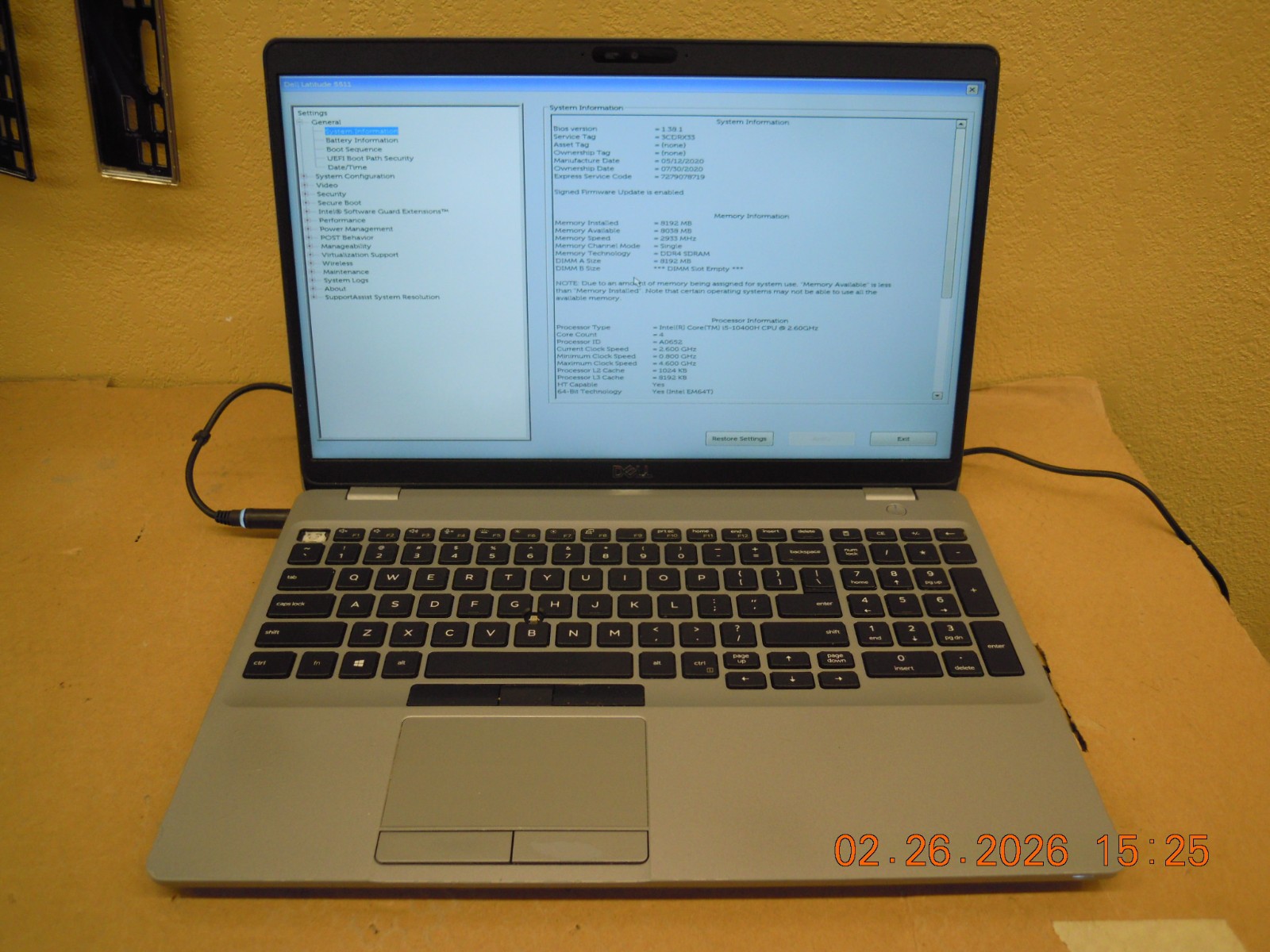 Dell Latitude 5511 | i5-10400H @ 2.60GHz CPU | 8GB RAM | AC Adapter | No HDD #1