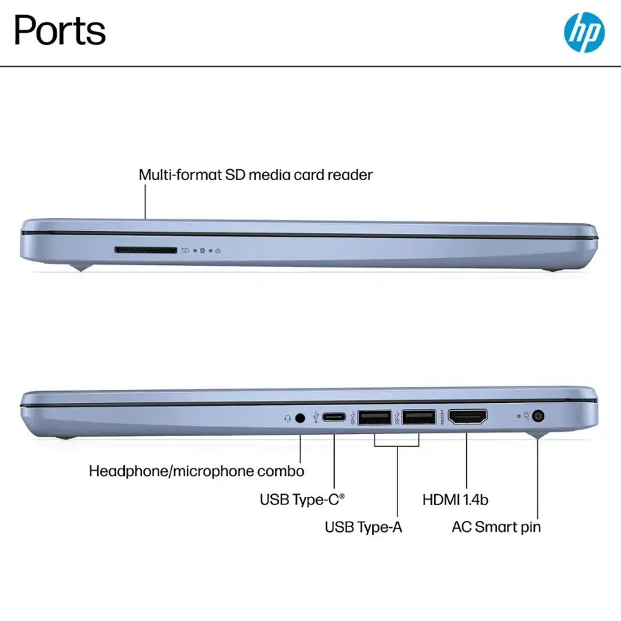 HP 14″ HD Laptop computer，Up To 3.6GHz，Intel Processor N150，Up To 16GB RAM 384GB