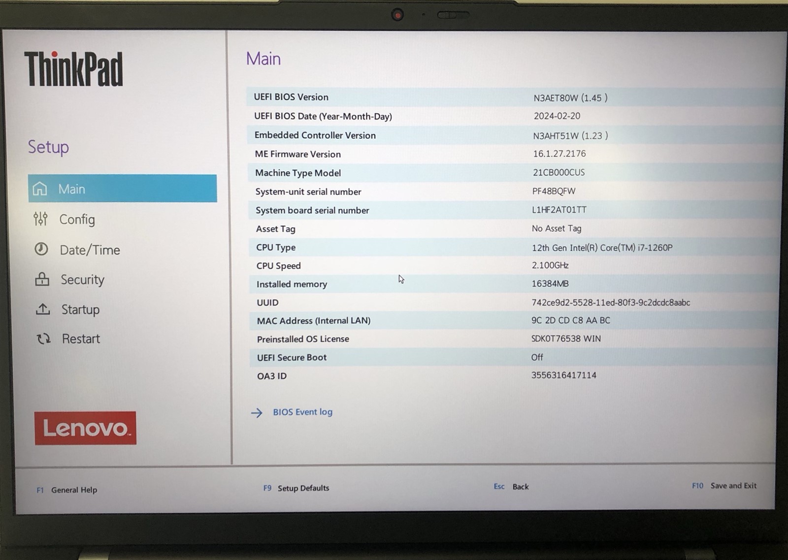 Lenovo ThinkPad X1 Carbon Gen 10: Intel Core i7-1260P 2.1GHz – 16GB – 512GB