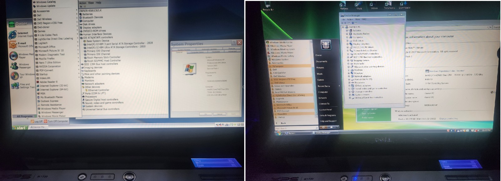 Dell XPS M1730, Intel® Core™2 Duo CPU 9300 @ 2.50 GHz, NVIDIA GeForce 8700M, 2TB