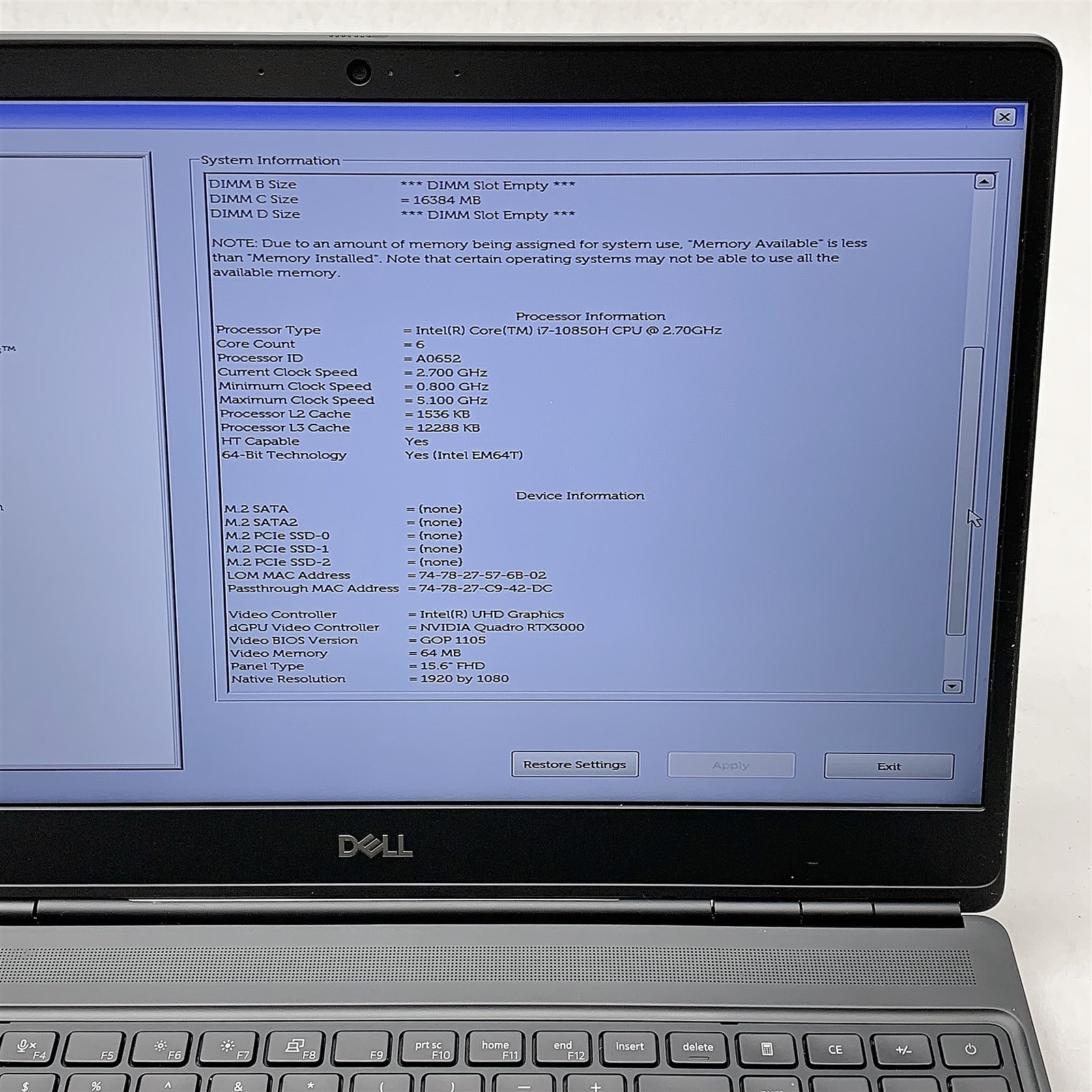 Dell Precision 7550 Laptop i7 10850H 2.7GHZ 15.6″ FHD 32GB 512GB RTX 3000 Win 11
