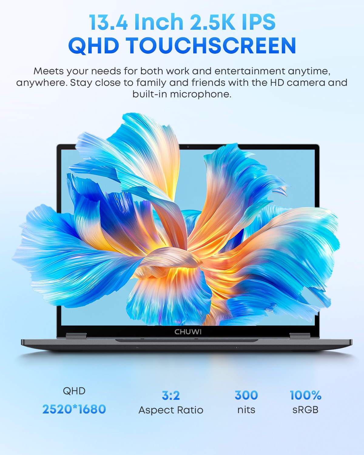 CHUWI 2-in-1 Laptop Freebook 13.4 inch TouchScreen Intel N150 16GB/512GB Win 11