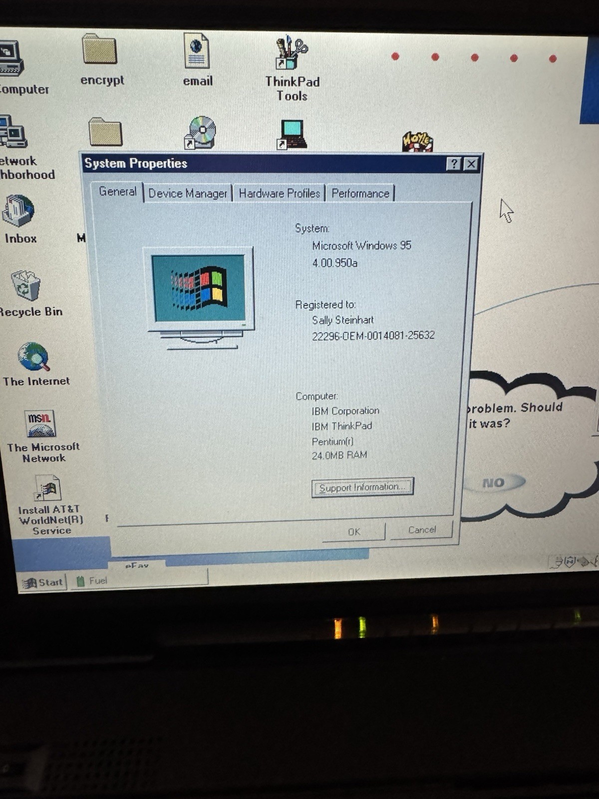 Rare Vintage IBM ThinkPad 365X Pentium  LAPTOP WINDOWS 95