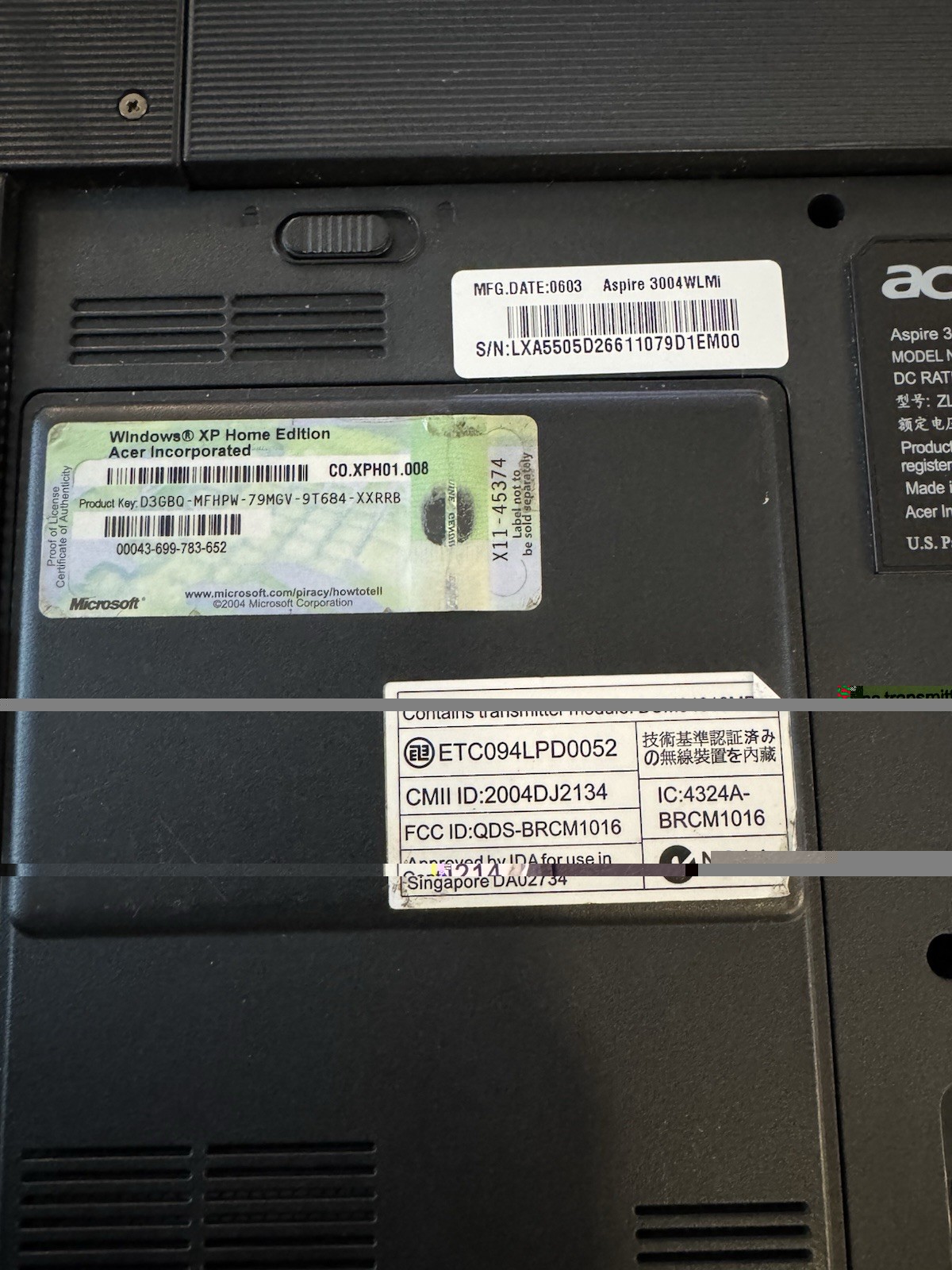 Acer Aspire 3000 Series Laptop 3004WLMi No Operating System