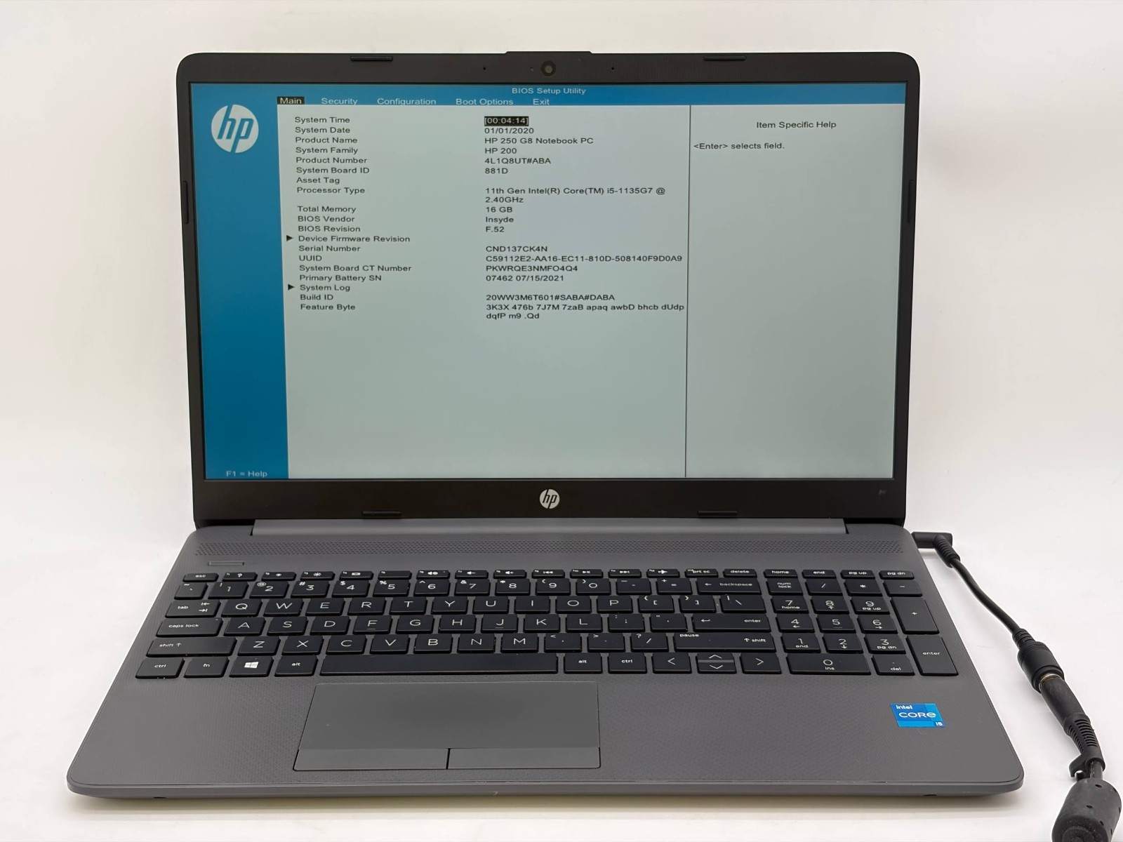 HP 250 G8 i5-1135G7@2.4GHz 16GB RAM 256GB SSD NO Batt Win 11 Pro No rubber fits