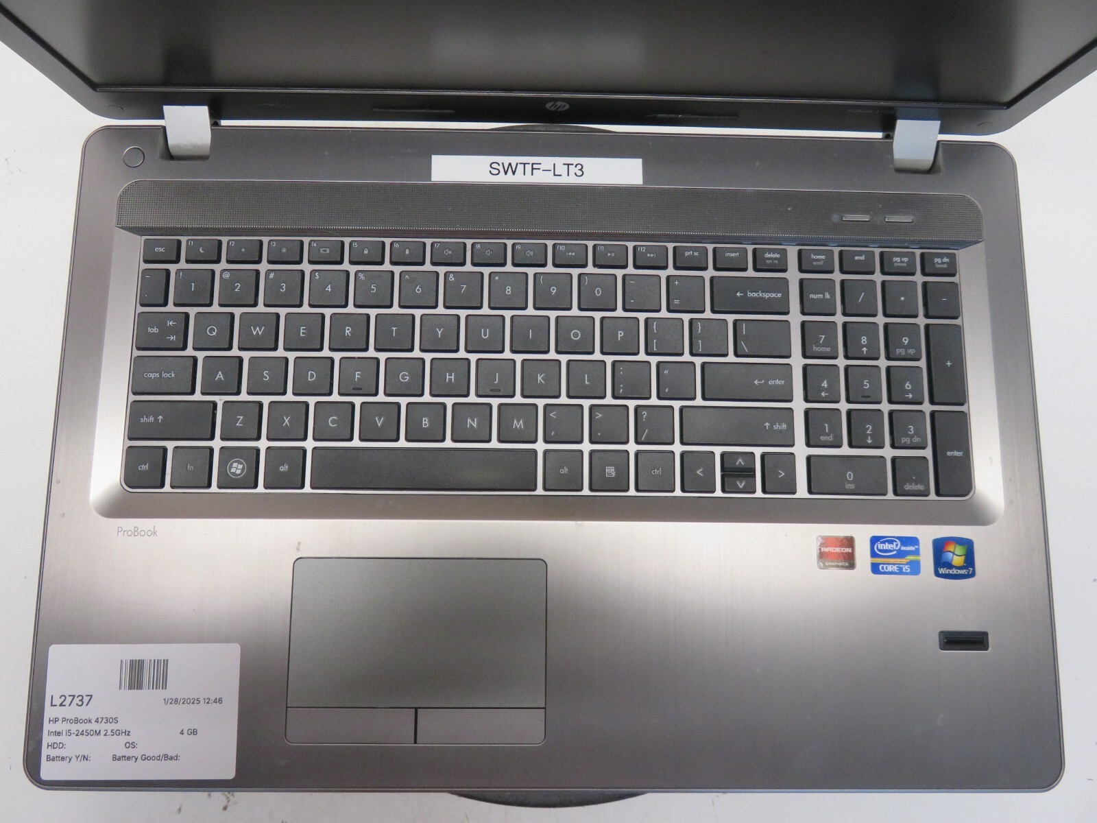 HP ProBook 4730S Intel i5-2450M 2.5GHz 4 GB NO HDD No Batt
