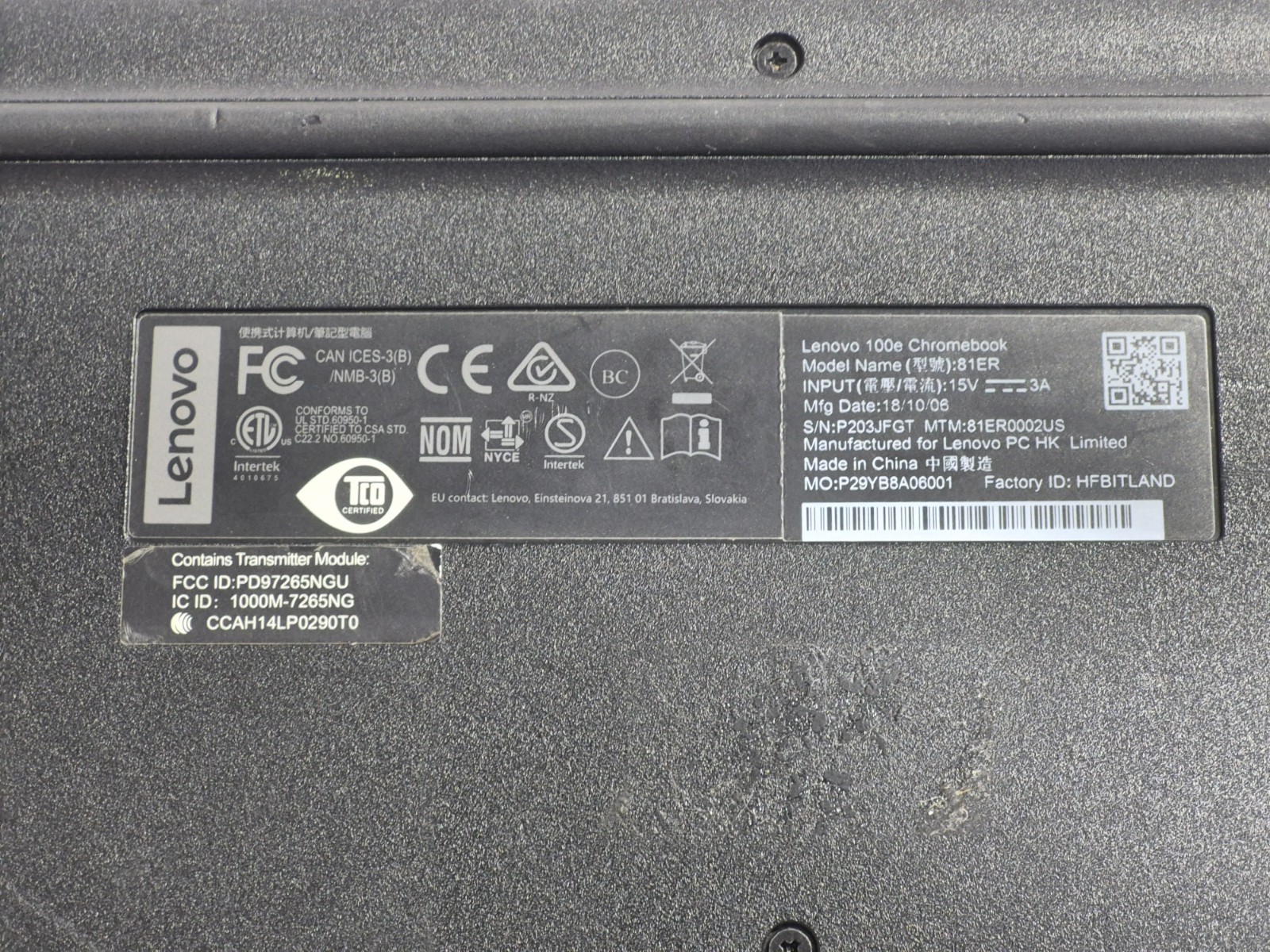 Lenovo Chrome 100e N23 Model Locked