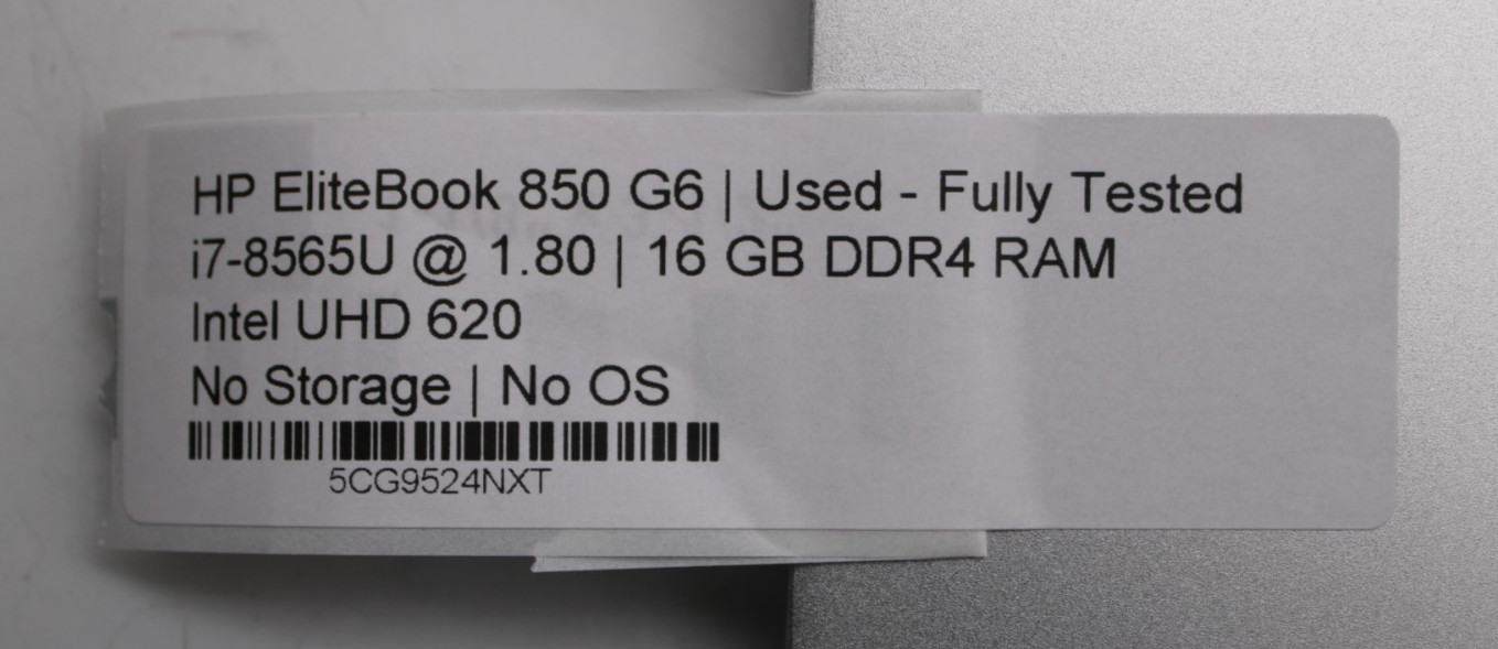 HP EliteBook 850 G6-i7-8565U@1.8GHz-16GB DDR4-NO STORAGE OR OS *USED/TESTED*