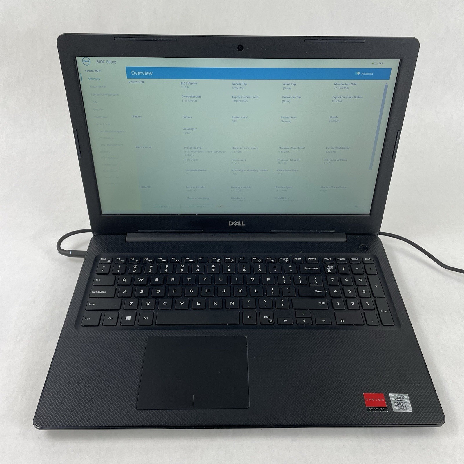 Dell Vostro 3590 15.6″ i7-10510U 4.30 GHz 8 GB RAM No SSD No OS No AC