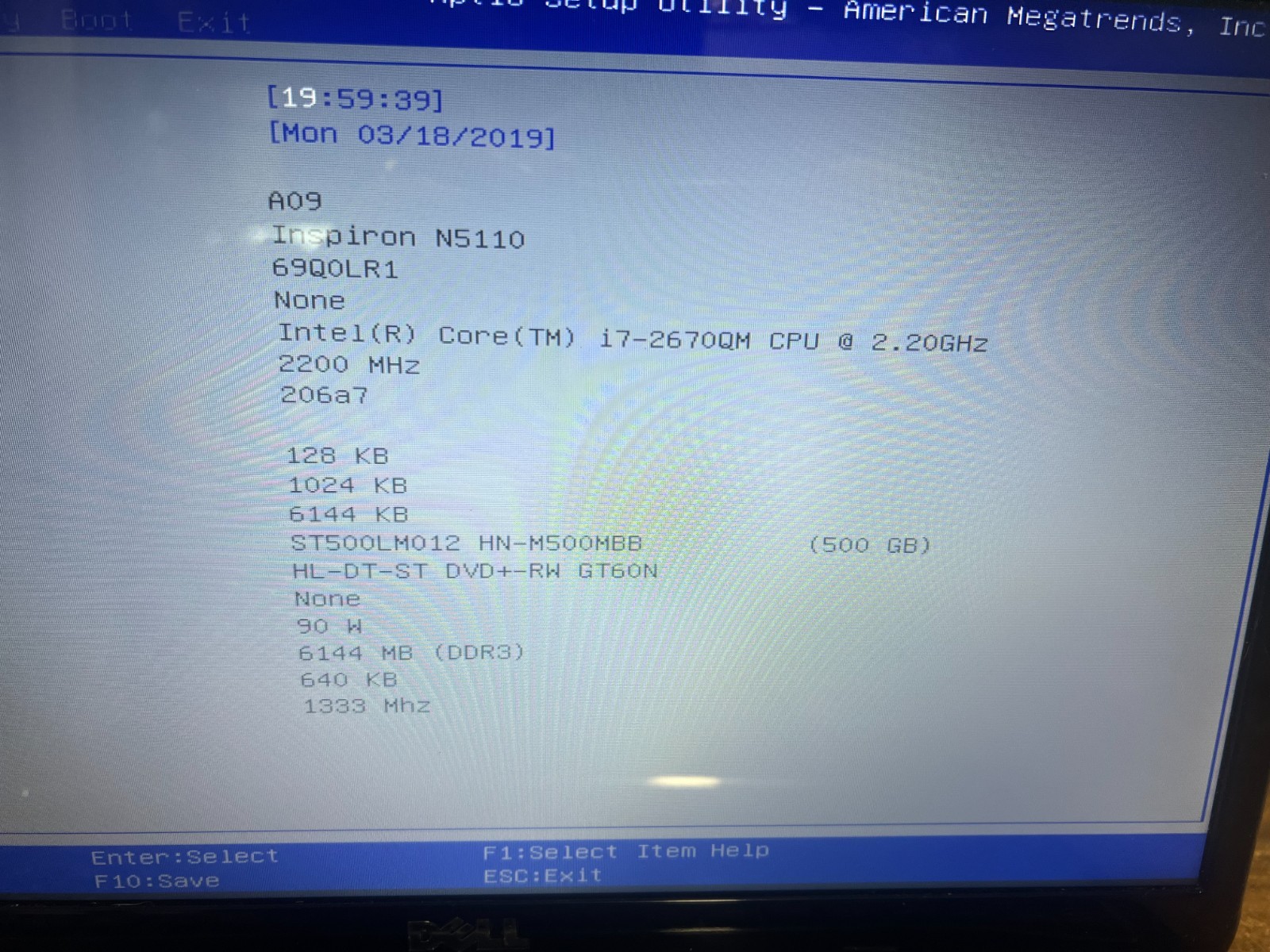Dell Inspiron N5110 Intel i7-2670QM 2.20 GHz 6 GB NO OS 500 GB Hard Drive