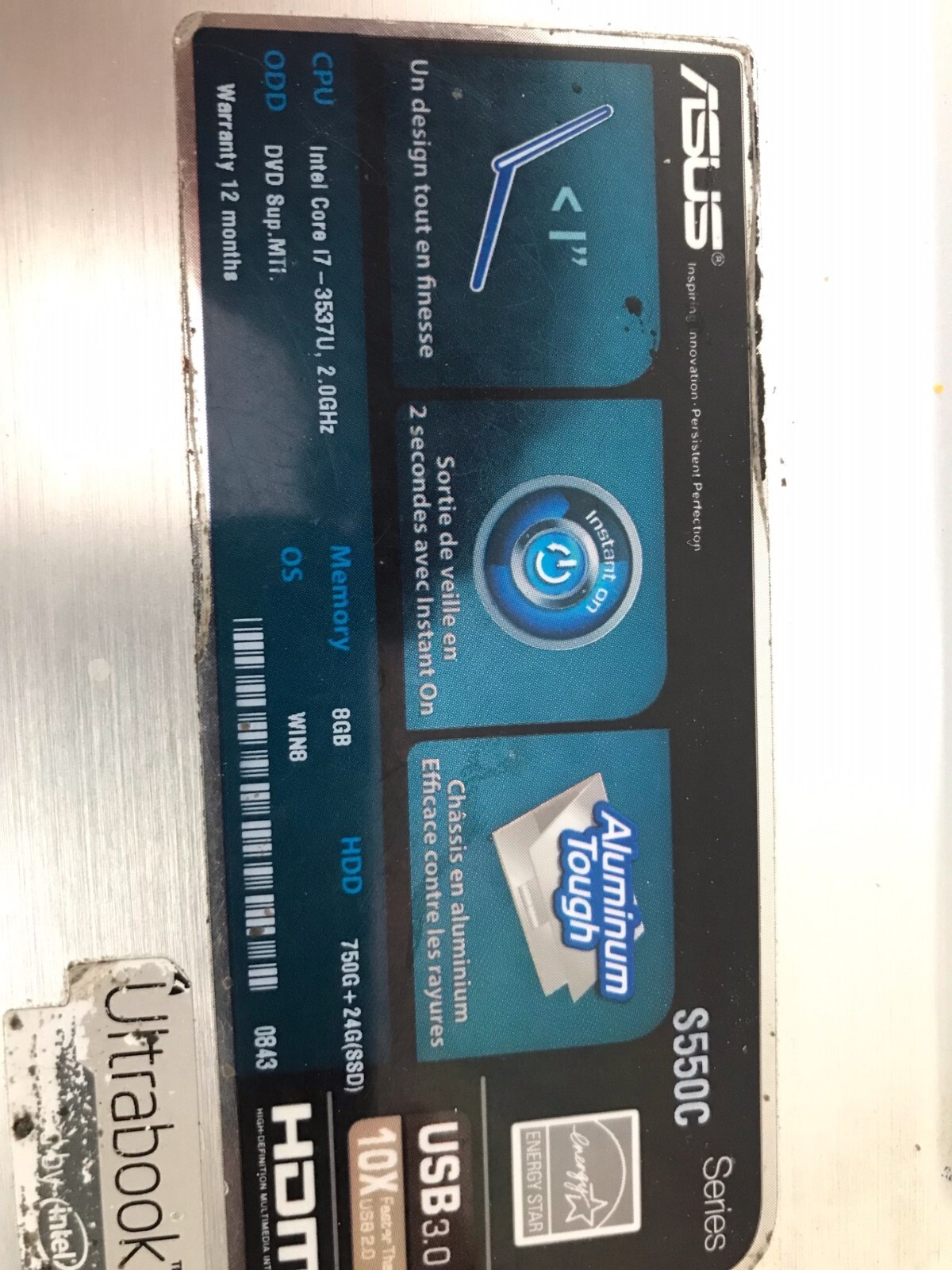 ASUS S550C / I7-3537U / 8GB RAM / NO HDD / NO CADDY / PLEASE READ