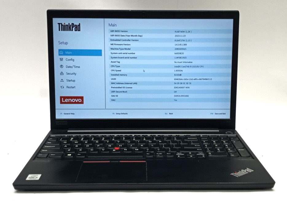 Lenovo ThinkPad E15 15.6″FHD i5-10210U@1.60GHz 8GB RAM 256GB NVMe Win11P WH951*!