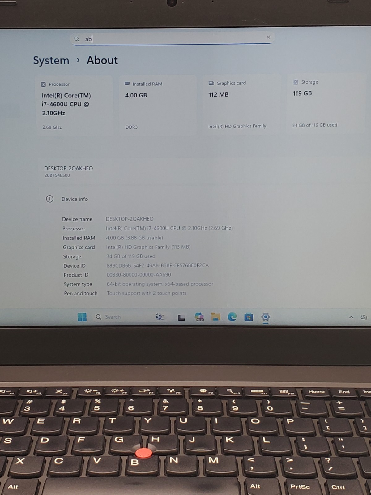 Lenovo ThinkPad T440 14″ Core i7-4600U @ 2.10GHz 4GB RAM 128GB SSD Windows 11Pro