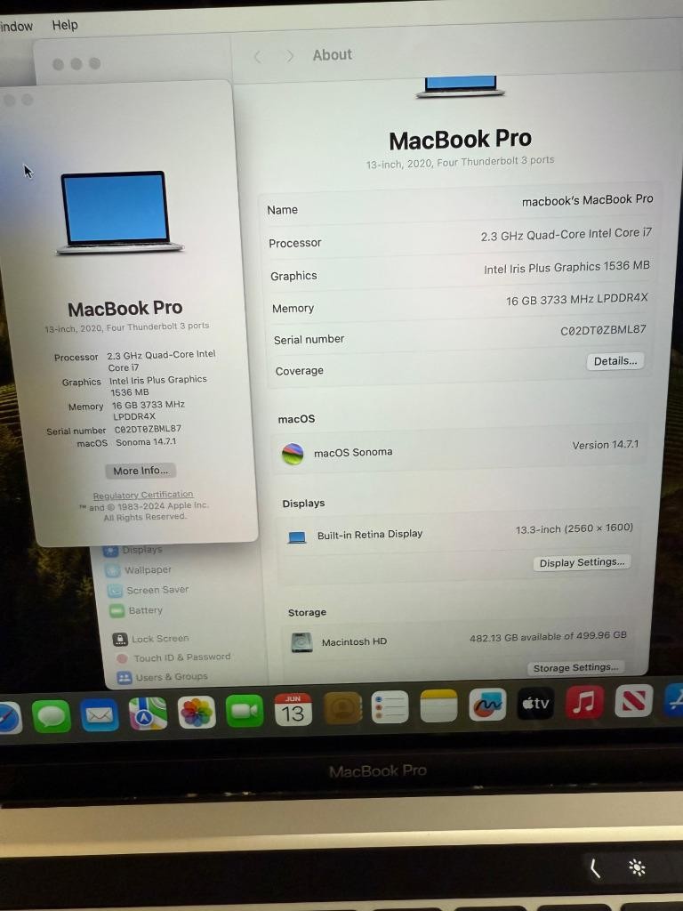 Apple MacBook Pro 13” i7 2.3GHz 16GB RAM 512GB SSD Silver(2020, A2251) Lot of 10