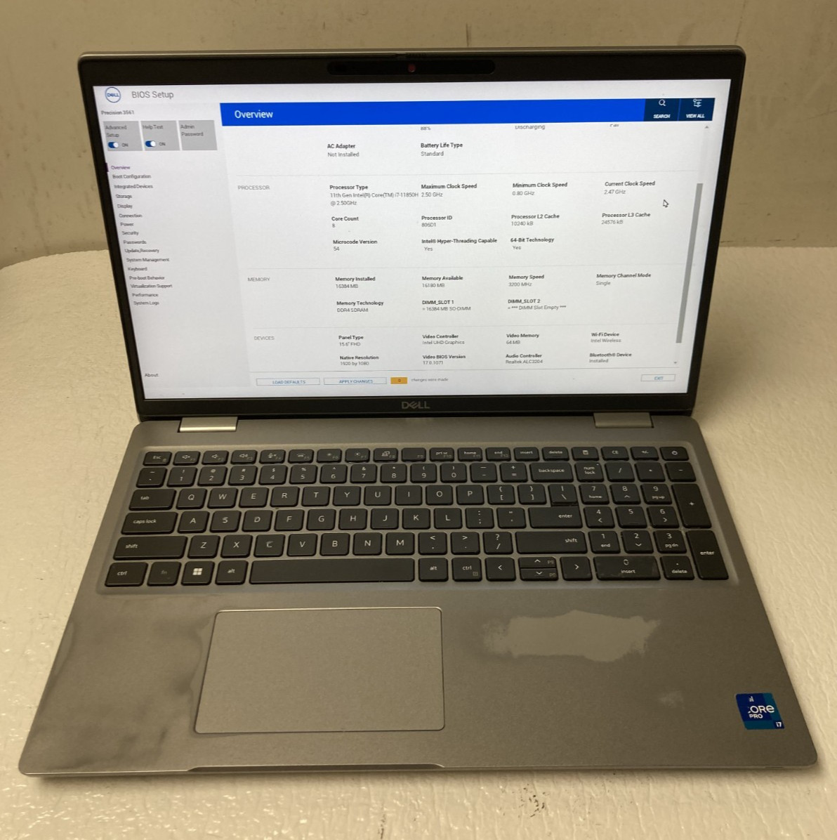 Dell Precision 3561 15.6″ Intel i7-11850H @2.50GHz 16GB RAM NO SSD Parts *READ