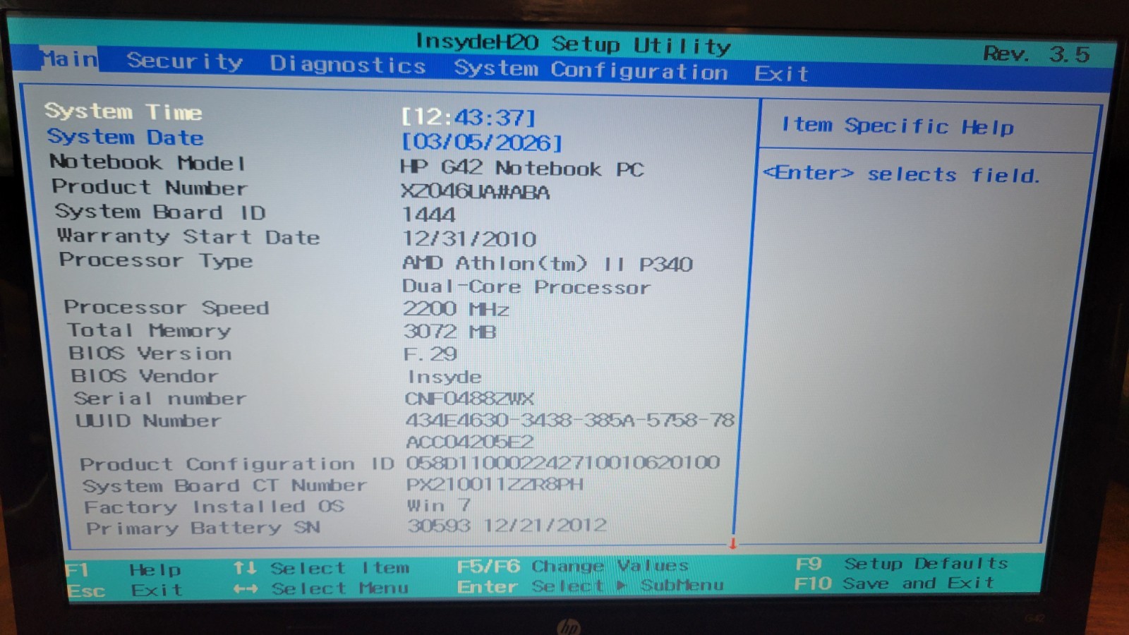 HP NOTEBOOK G42-415DX 14″ Laptop AMD Athlon II P340 3GB Ram 250gb Hdd No OS E1