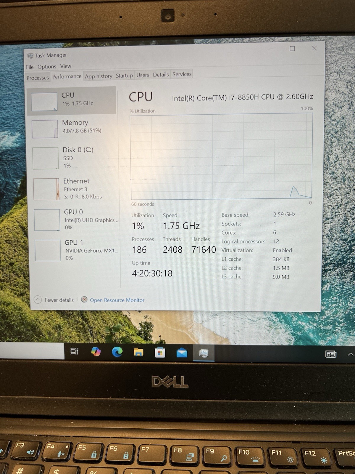 DELL LATITUDE 5491 Intel i7-8850H 8GB RAM 500GB SSD – Nvidia MX130 – Win 10 Pro