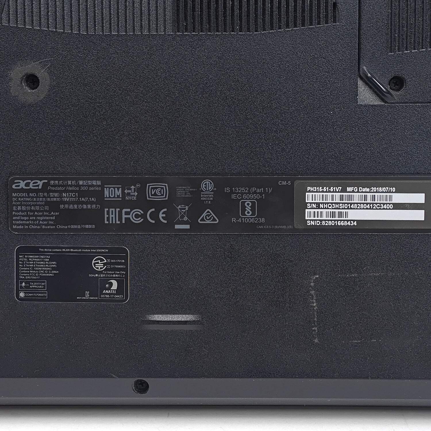 Broken Acer Predator Helios 300 PH315-51 i5-8300H 8GB RAM 256GB SSD GTX 1050 Ti