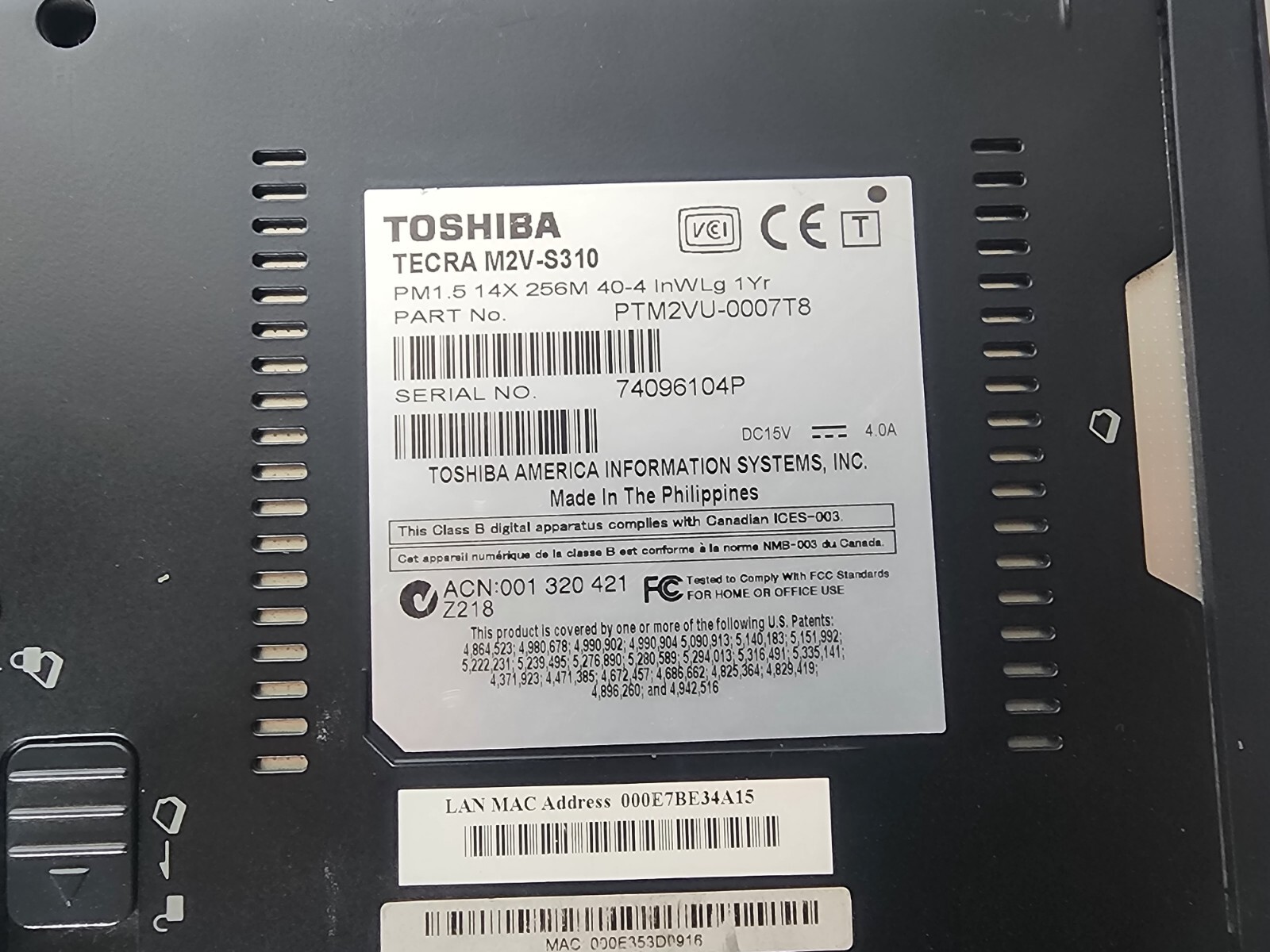 toshiba tecra m2v-s310 250mb Ram 6gb Hdd Intel Centrino