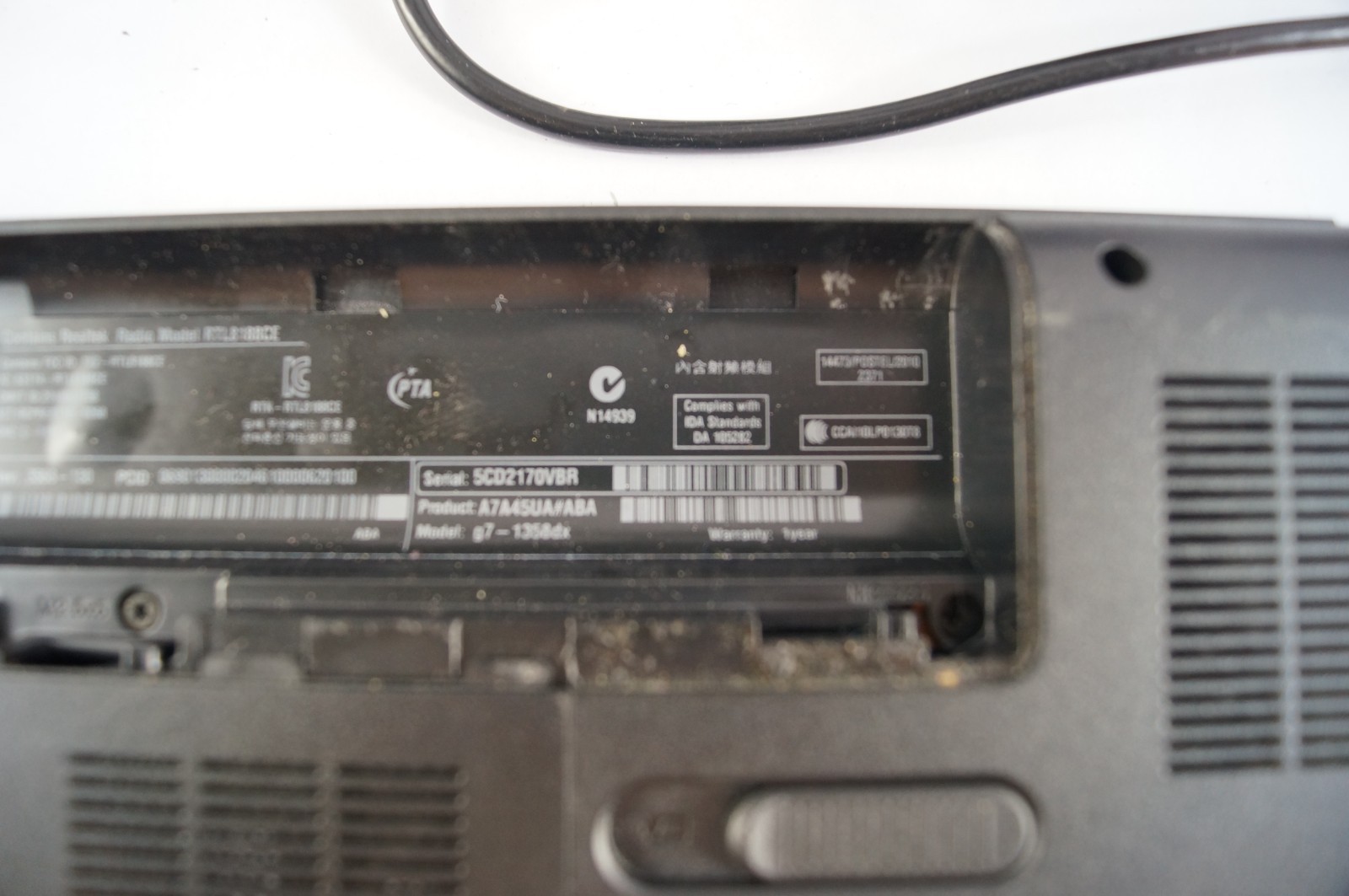 HP Pavilion G7-1358DX 17.25″ 4 GB Mem 1.9 GHz NO HD No Battery WORKING PoR C151