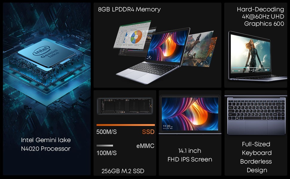 CHUWI – 14.1″ Laptop – Intel Celeron N4020 – 8GB Memory – 256GB SSD -Gray