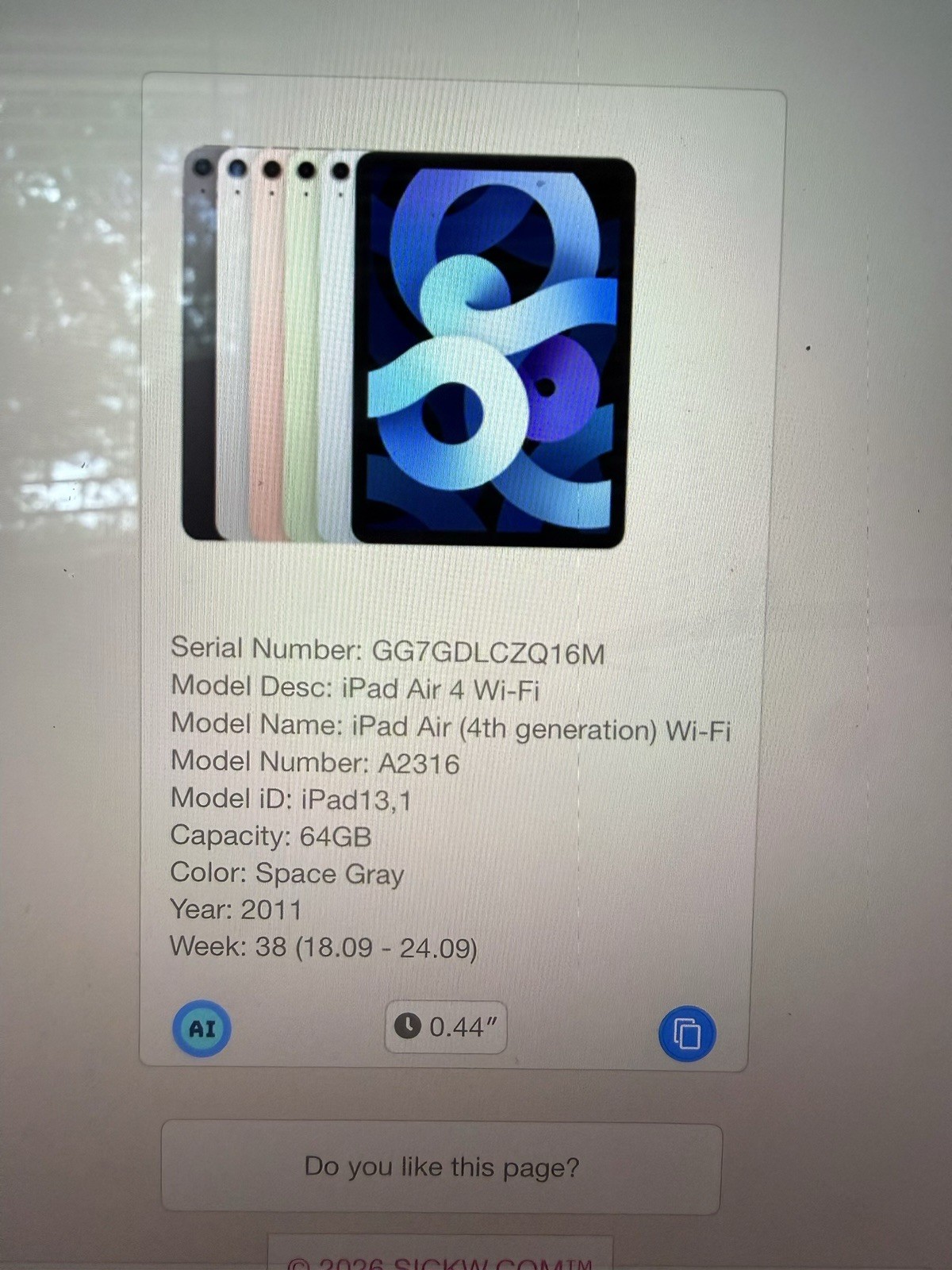 Apple iPad Air (4th Gen) 64GB (WiFi) A2316 Parts Only