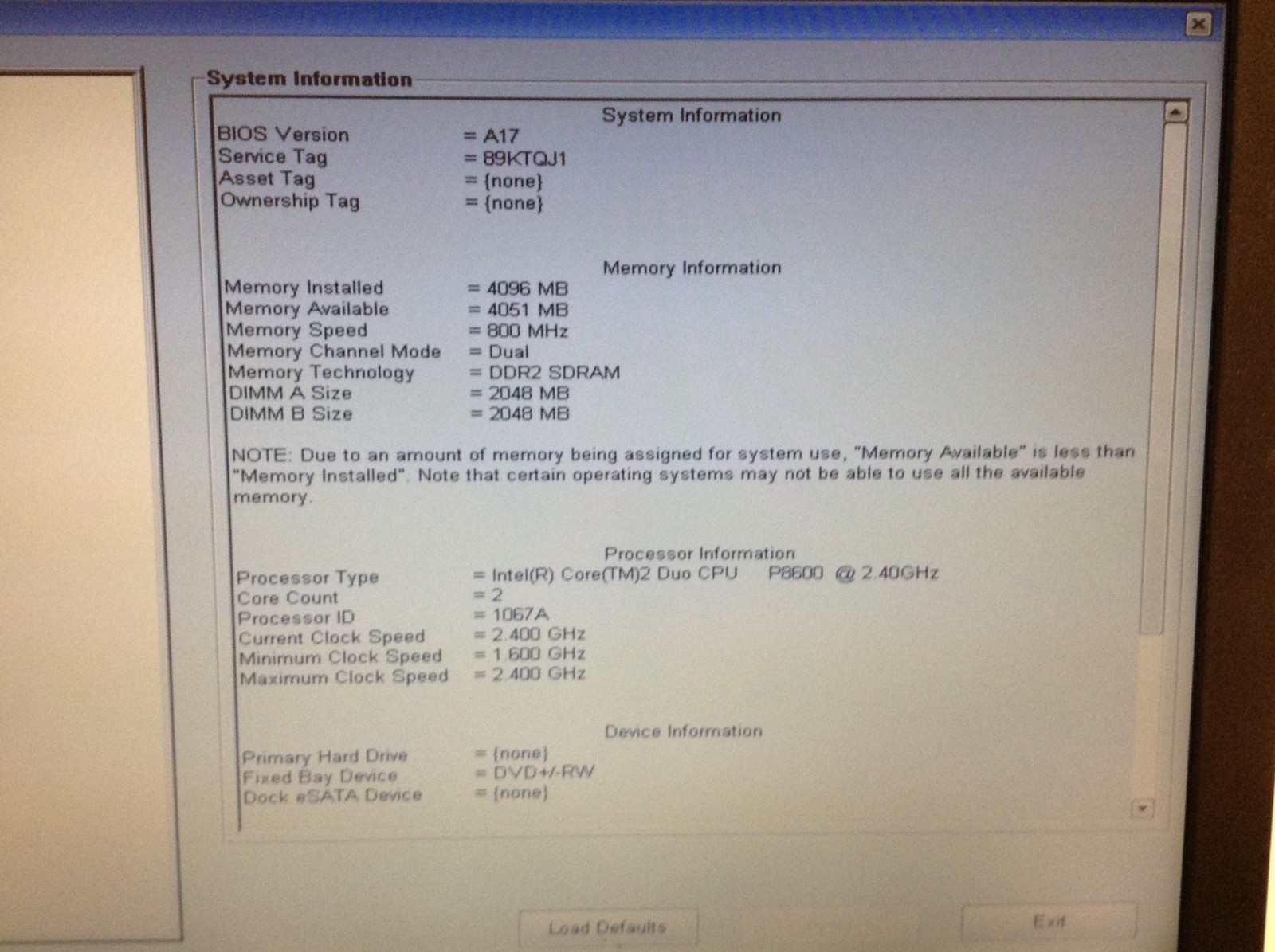 Dell Latitude E5400 14″ Core 2 Duo P8600 2.4GHz Laptop w/4GB,Wi-Fi,DVD-RW, NO HD