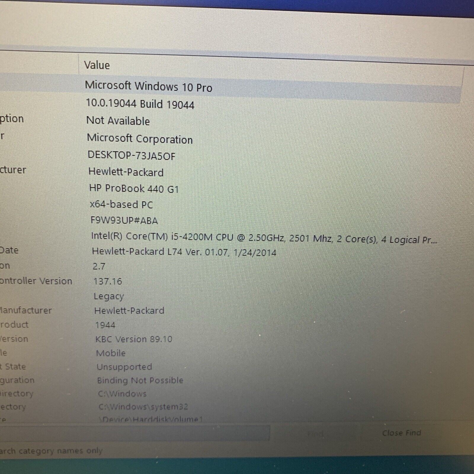 HP ProBook 440 G1 Intel Core i5-4200M 2.50GHz 4GB 320GB WIND 10