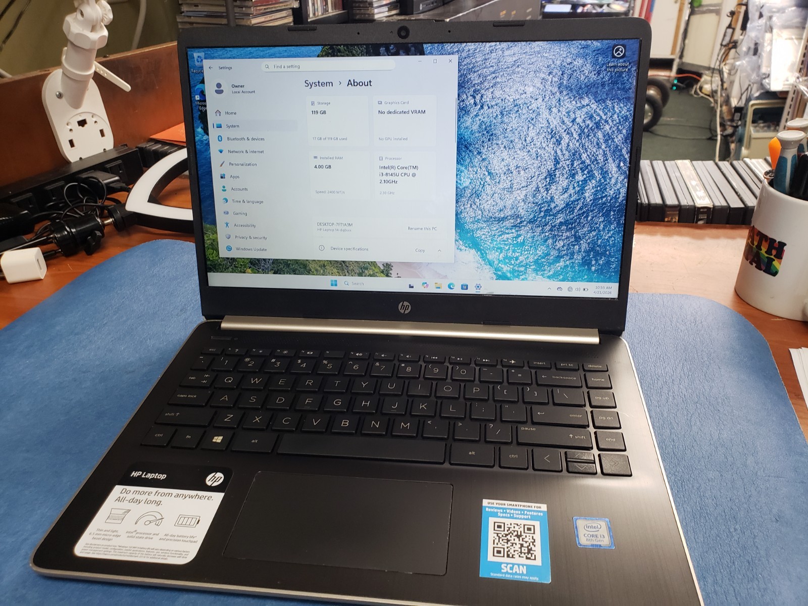 HP 14″ Laptop 14-dq0011dx | Intel i3-8145U | 4GB RAM | 128GB SSD | Silver parts