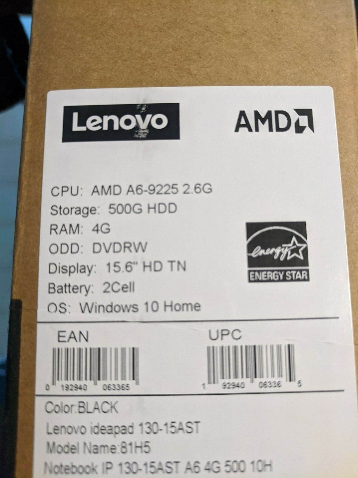 Lenovo Ideapad 130-15AST 15.6″ Laptop AMD A6-9225 4GB 500GB HDD Windows 10 home