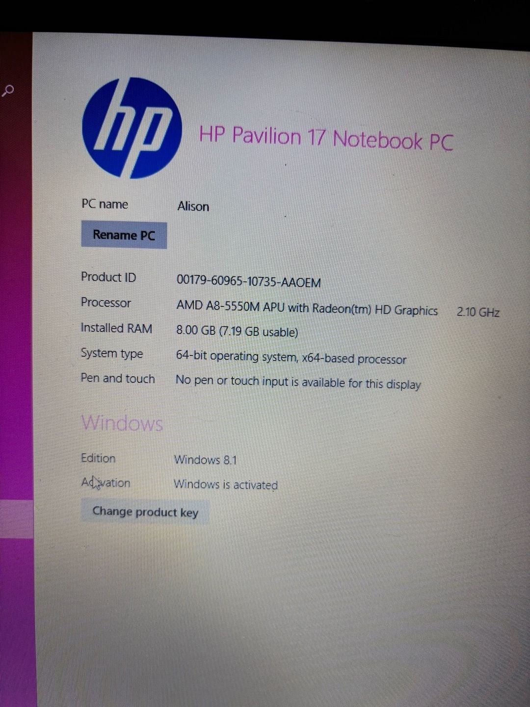 HP Pavilion 17 Notebook PC AMD A8-5500M 8GB RAM