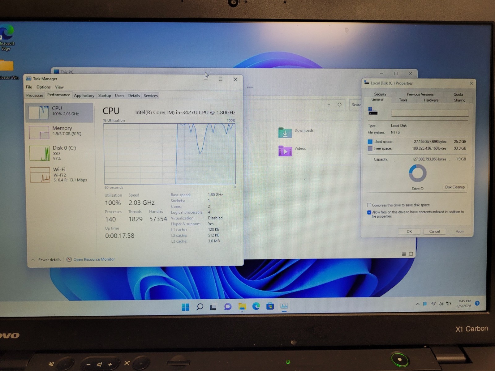 Lenovo ThinkPad x1carbon i5-3427u 1.8ghz 4 gb ram 128gb ssd *Parts read R9YWT3H