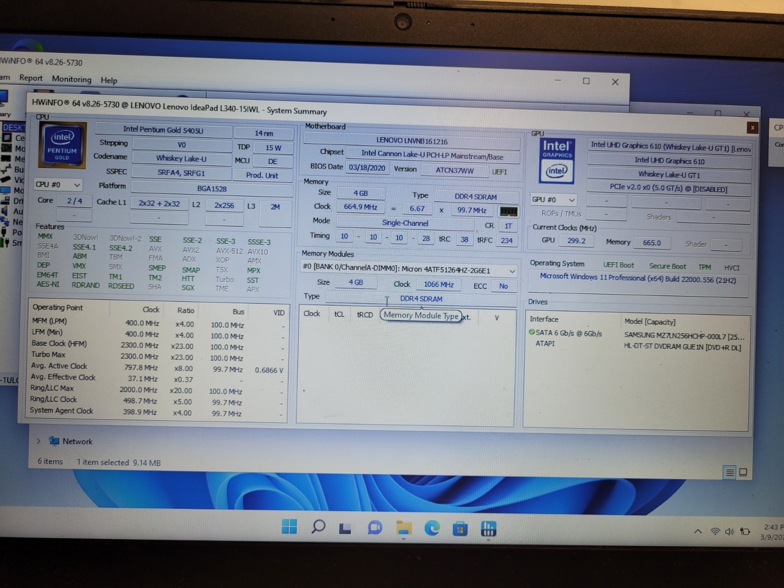 Lenovo ThinkPad L340-15Iwl 15.6″pentium 5405u 2.3ghz 4gb ram 256gb ssd PF1CT35W`