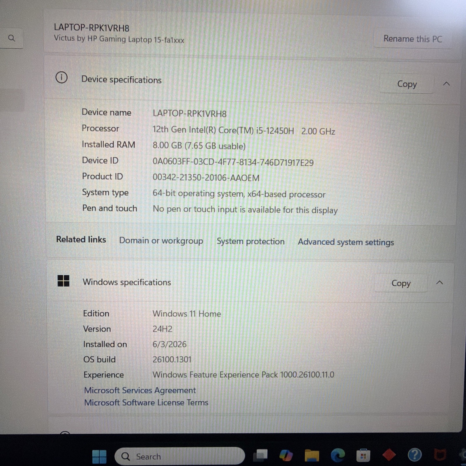 HP Victus 15-FB1013DX 15.6″ Intel Core I5-12450H 8GB RAM 512GB SSD (Used)