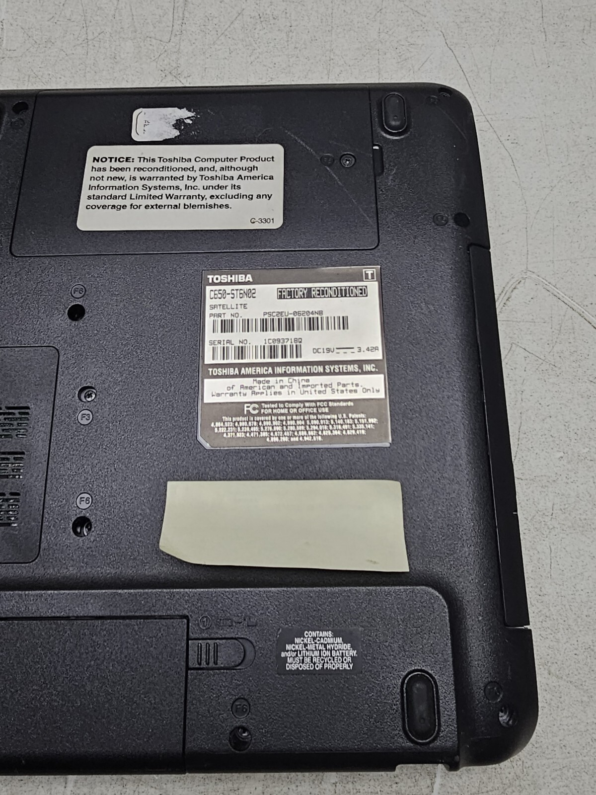 Toshiba Satellite C650-ST6N02 – Pentium B960 – 3GB RAM – NO HDD – Read Desc.