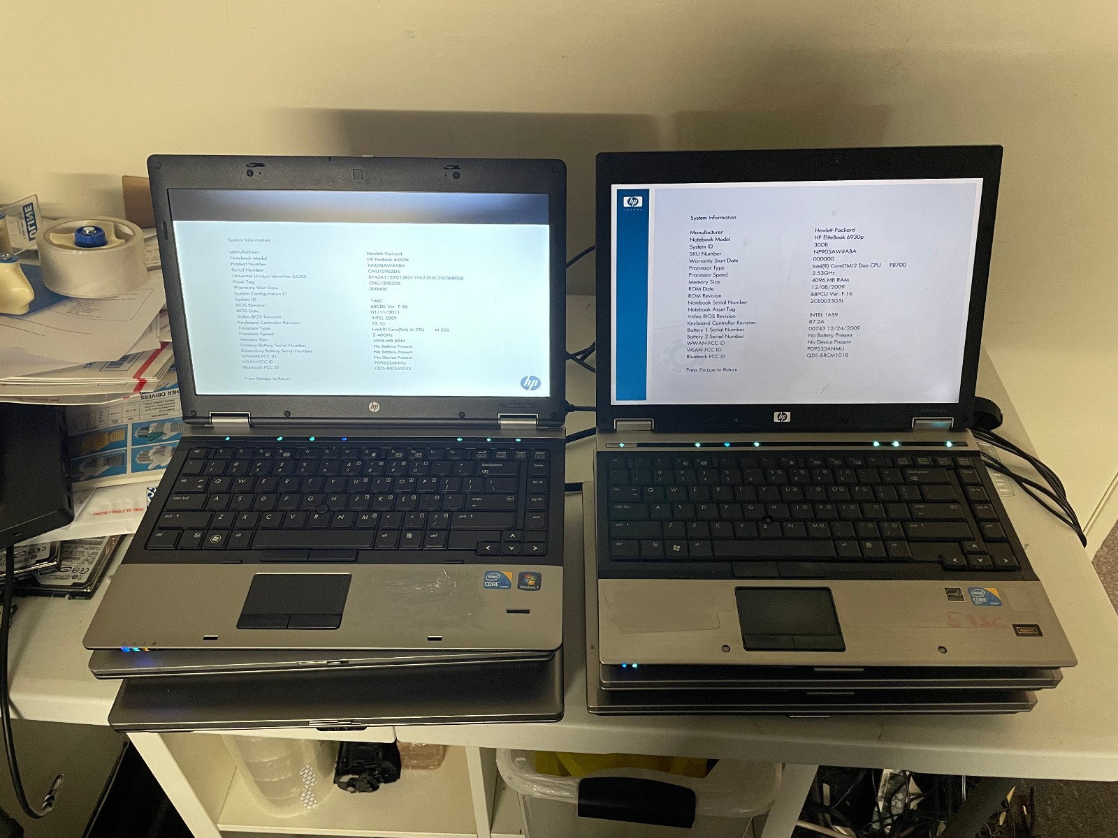 Lot of 6 HP (2) probook 6450B, (1) 6430b[HP-C], (2) Elitebook 6930p, (1) 8440p