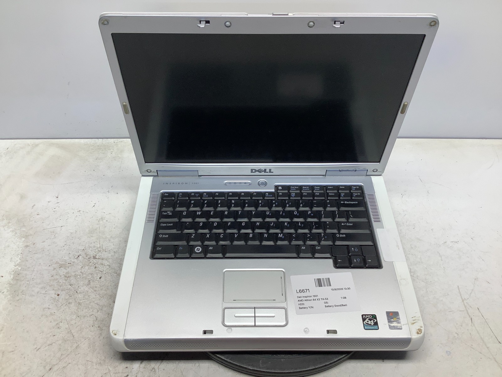 Dell Inspiron 1501 AMD Athlon 64 X2 TK-53 1.7GHz 1 GB NO HDD