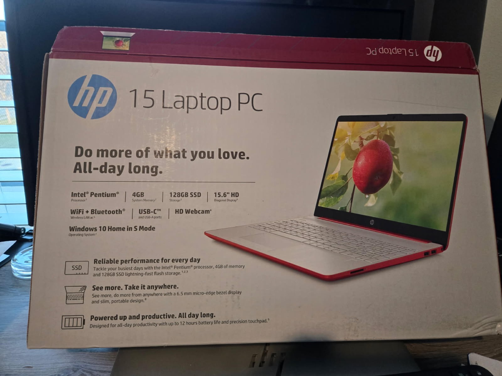 New HP Laptop PC 15 (dw1083, 128GB SSD, Intel Pentium Gold, 4GB) Scarlet Red