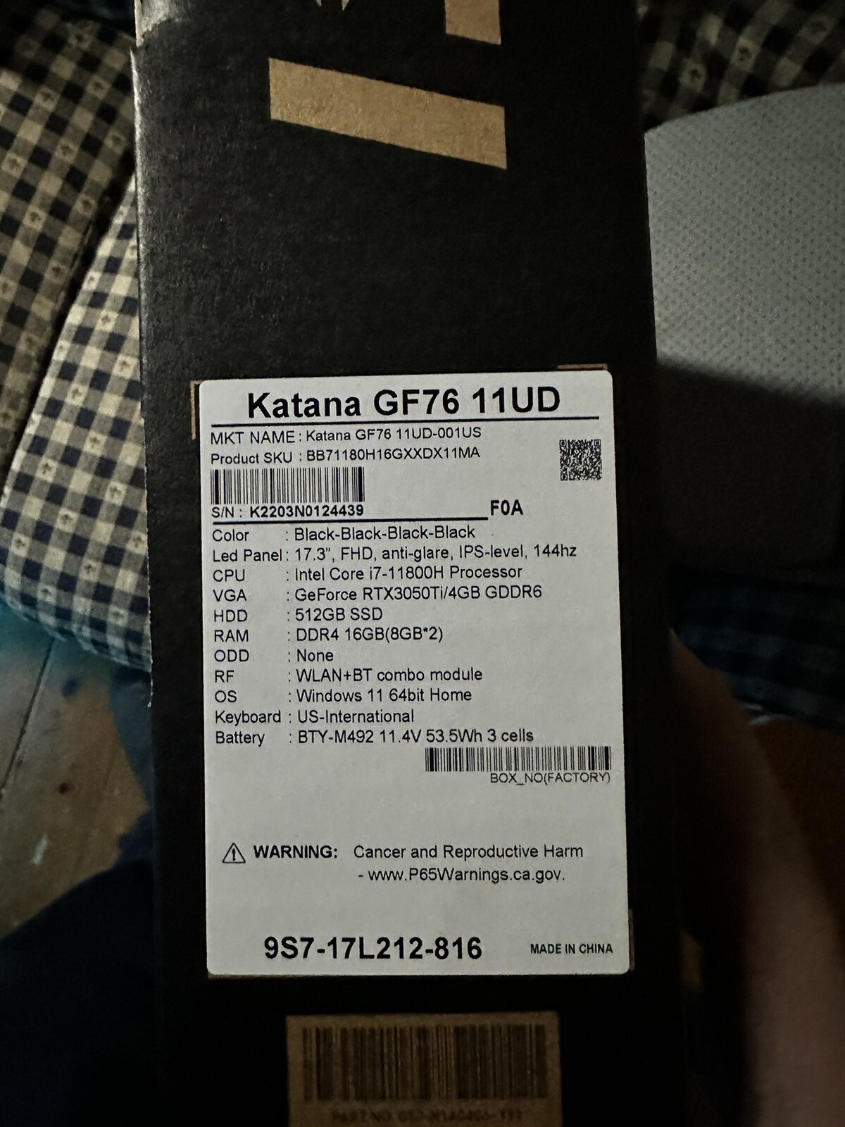 MSI Katana GF76 17.3″ FHD Gaming Laptop Intel Core i7-12700H 16GB 1TB RTX 3070Ti