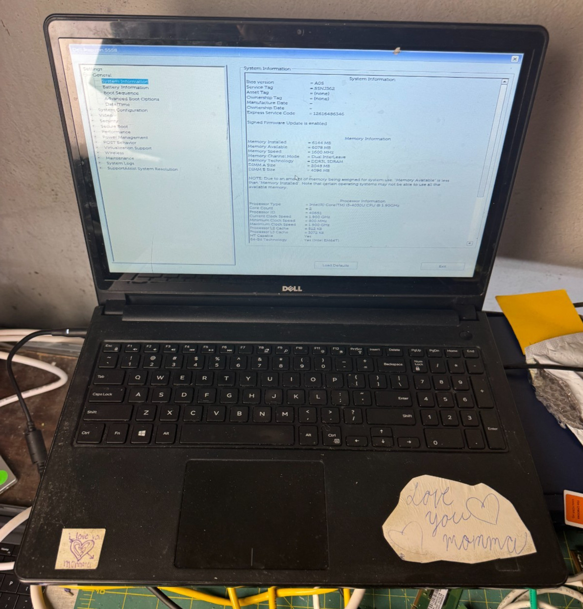 DELL INSPIRON 5558 Core i3-4030U 6GB RAM 500GB HDD 15.6″ Laptop for Repair #5108