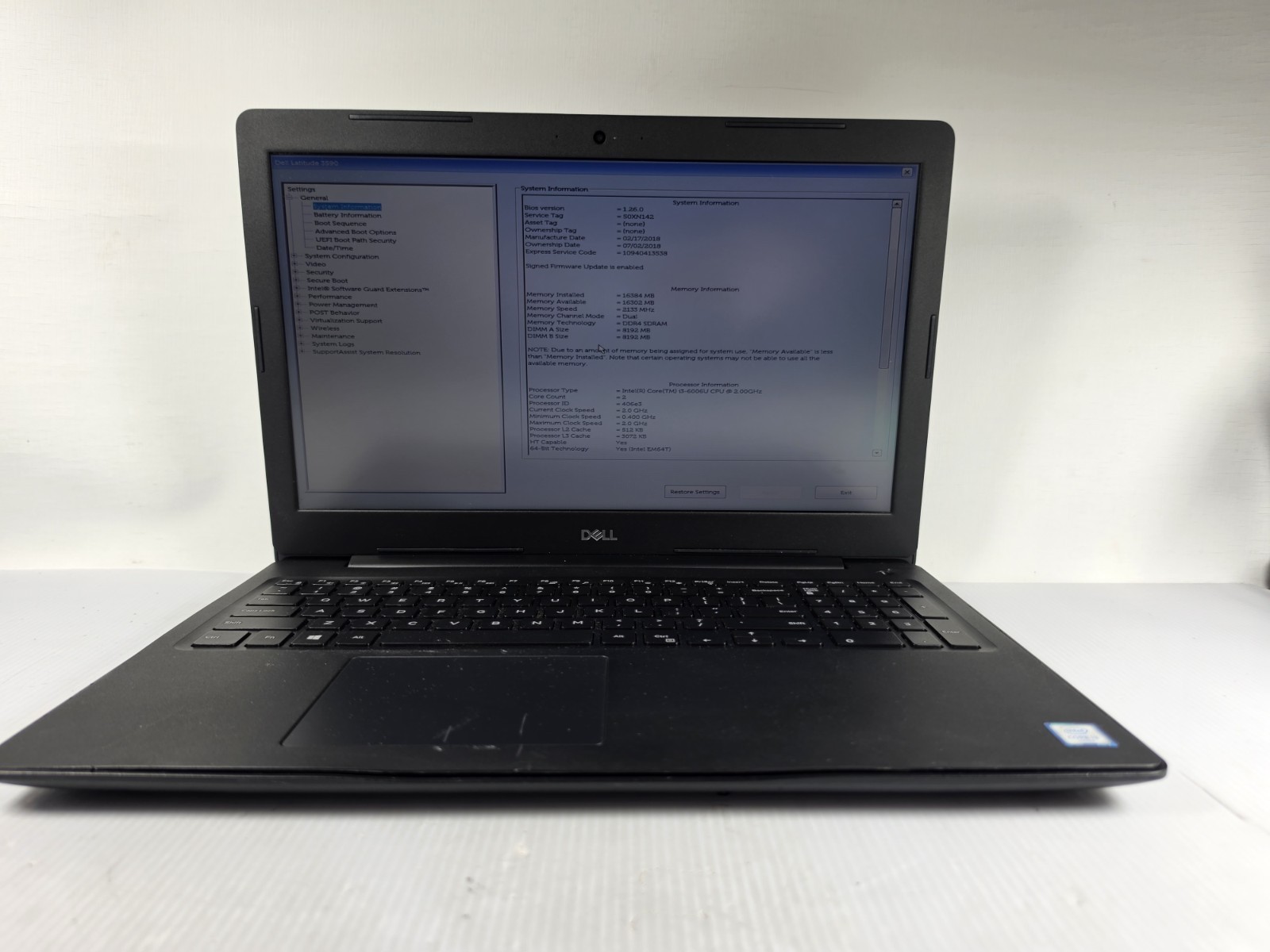 DELL LATITUDE 3590 Laptop I3-6006U 16GB RAM NO HDD