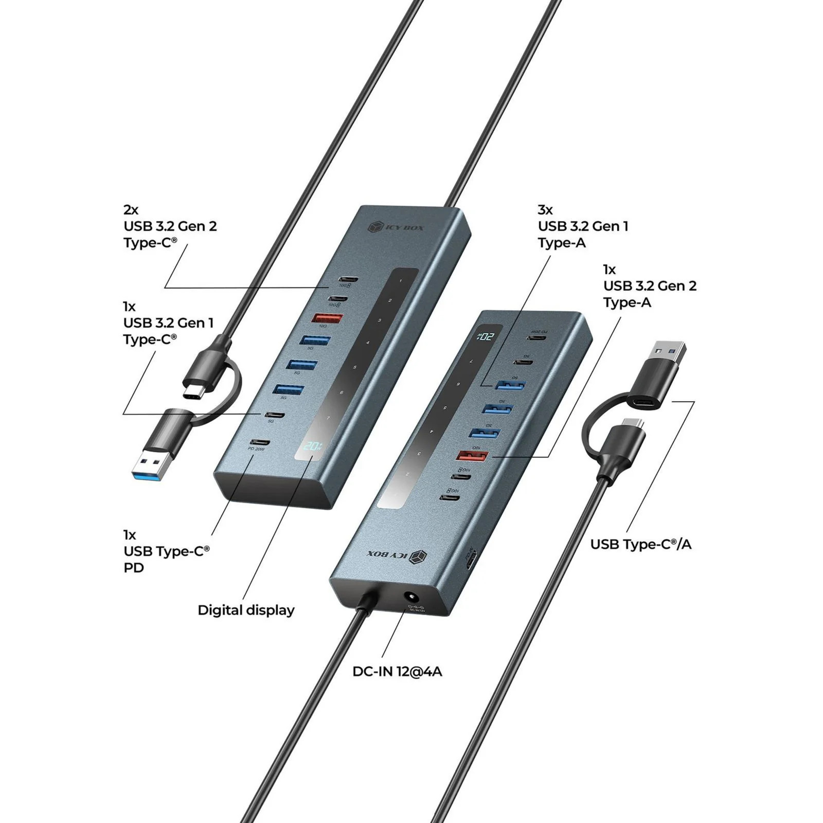 ICY BOX ib-hub1743-cpd 9-in-1 hub docking station (blue)