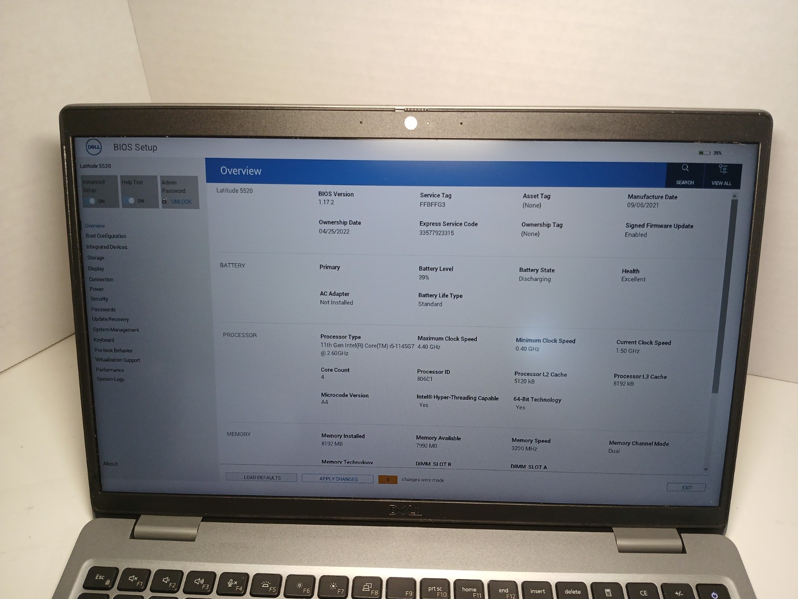Dell Latitude 5520 15.6″ i5-1145G7 2.6GHz 8GB RAM NO SSD NO OS! BIOS PW! #97