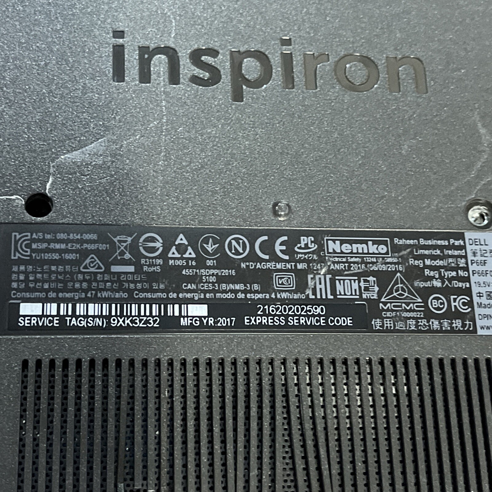 DELL INSPIRON P66F INTEL CORE I3 7TH GEN 8GB RAM NO HD